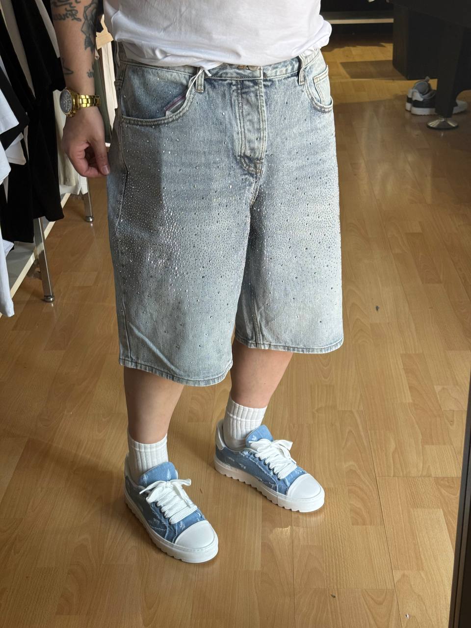 BERMUDA JEANS BRILLANTINI CHIARO