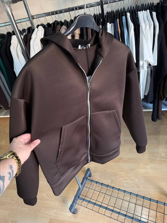 FELPA SCUBA CAPPUCCIO ZIP MARRONE