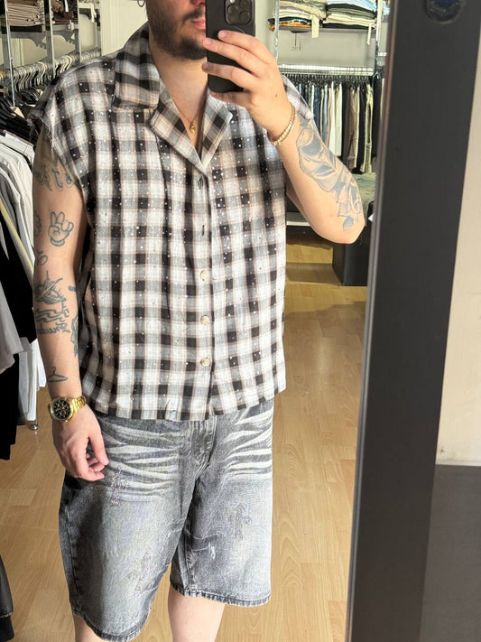CAMICIA SMANICATA NERA CON BRILLANTINI