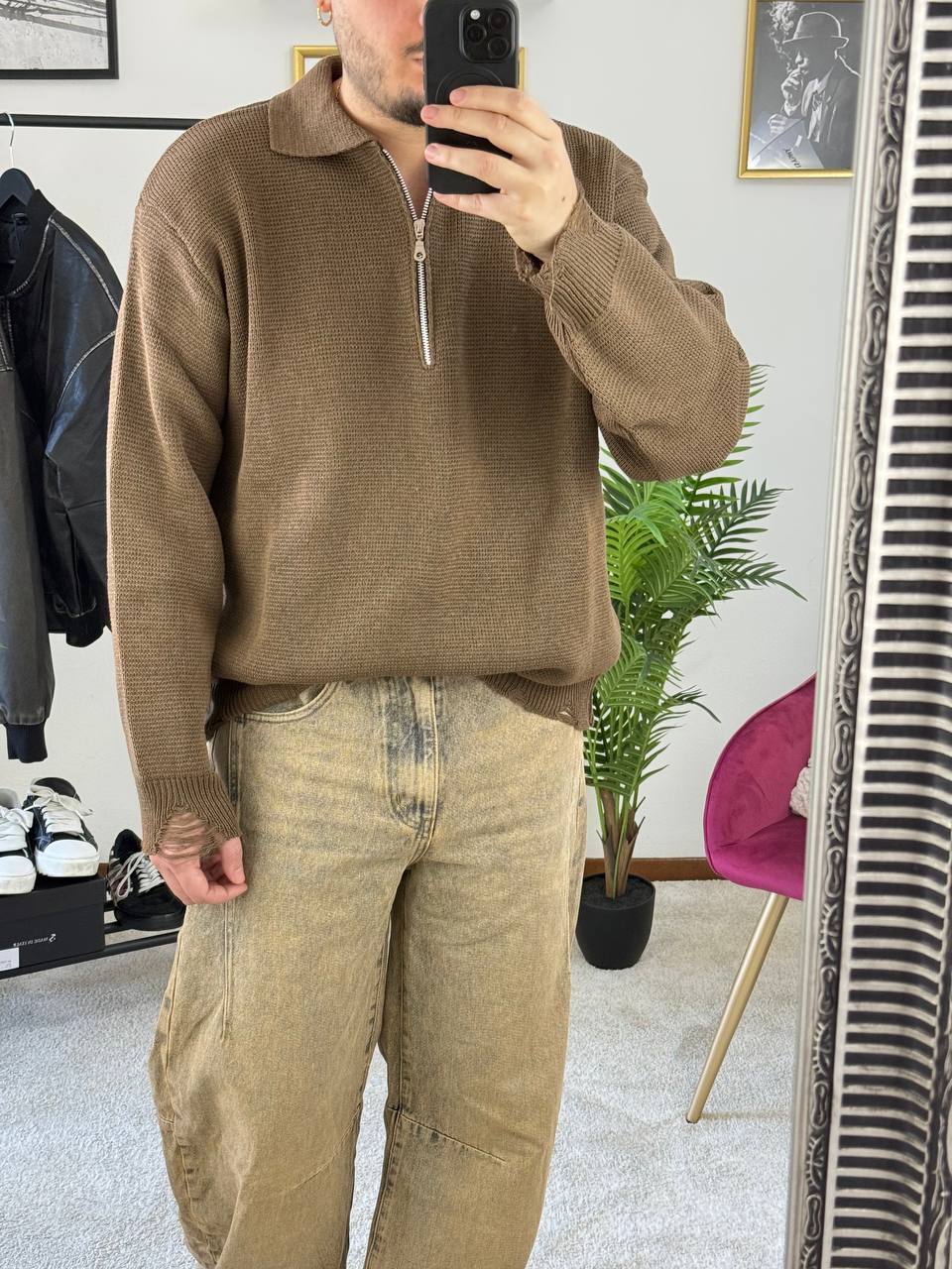 POLO ZIP ROTTURE MARRONE