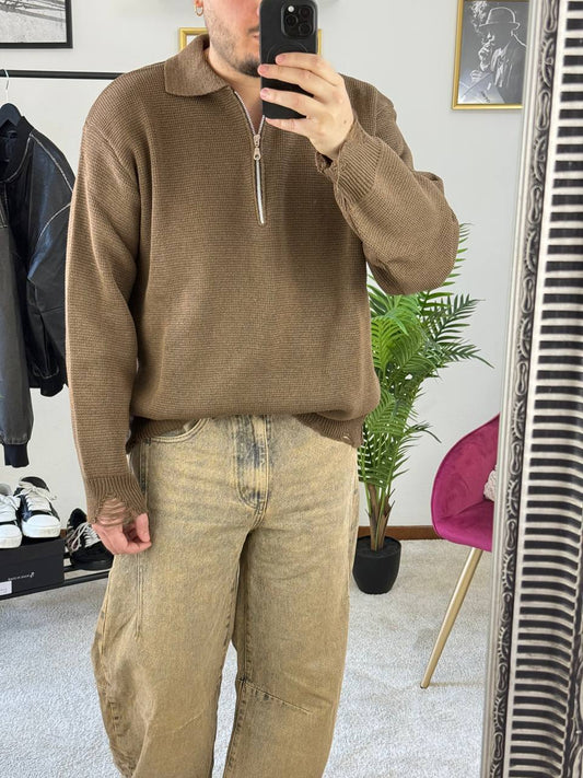 POLO ZIP ROTTURE MARRONE