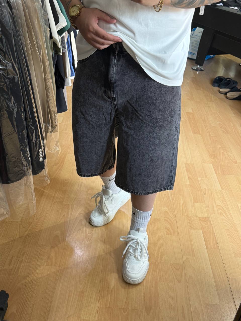 BERMUDA JEANS BAGGY GRIGIO SCURO