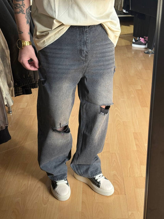 JEANS BAGGY ROTTURE GRIGIO SFUMATO