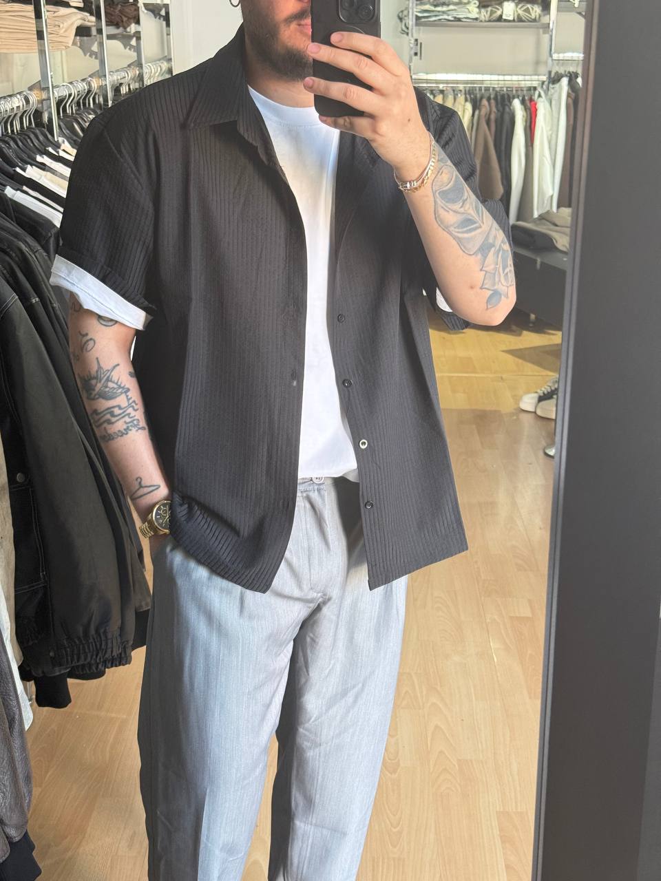 CAMICIA MEZZA MANICA NERA