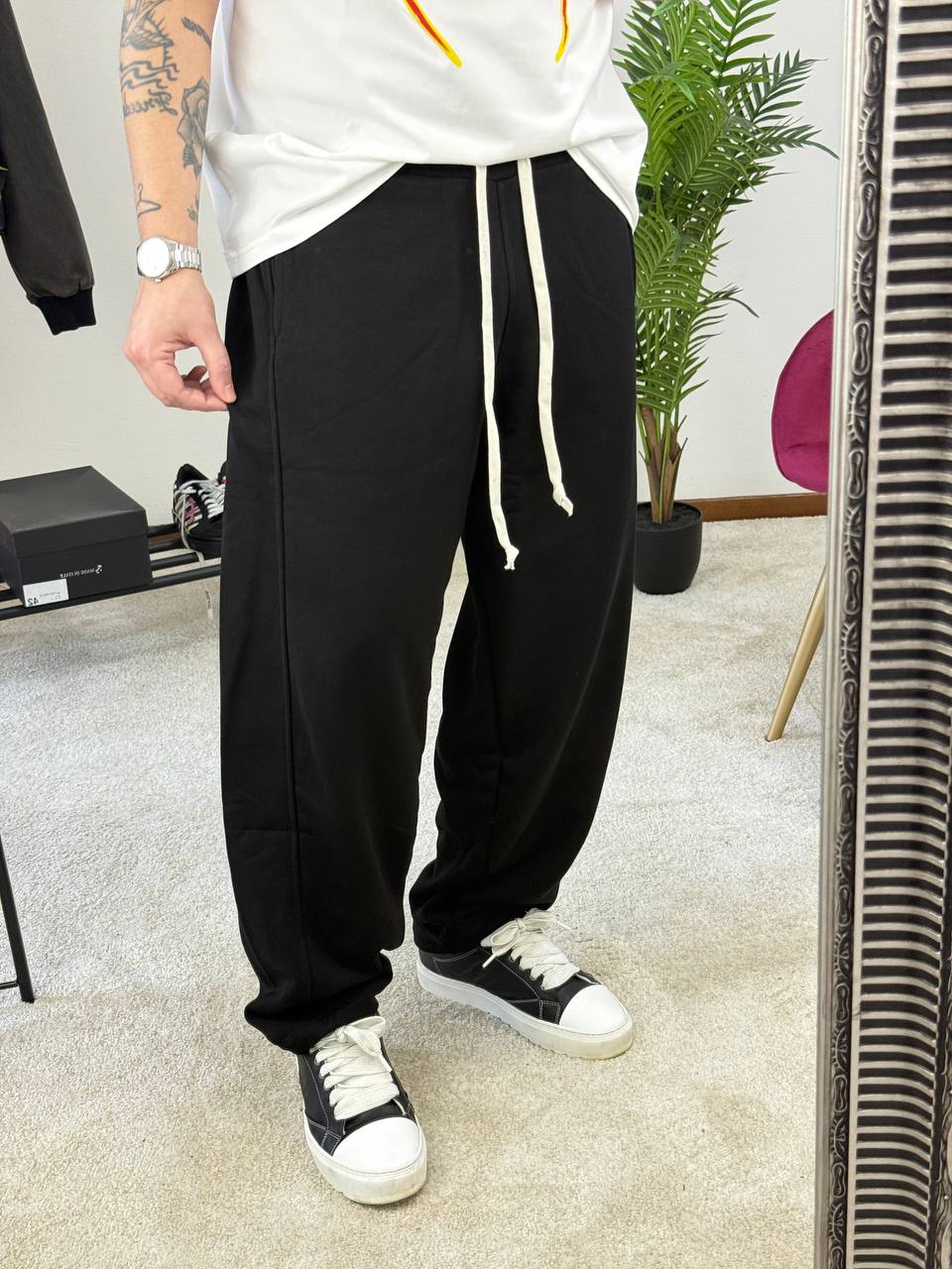 PANTALONE TUTA GARZATO NERO