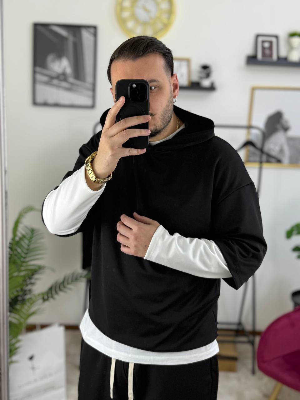 FELPA DOPPIA MANICA NERA