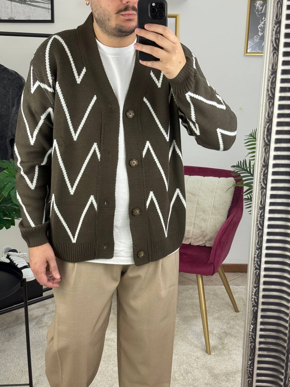 CARDIGAN ZIG ZAG MARRONE