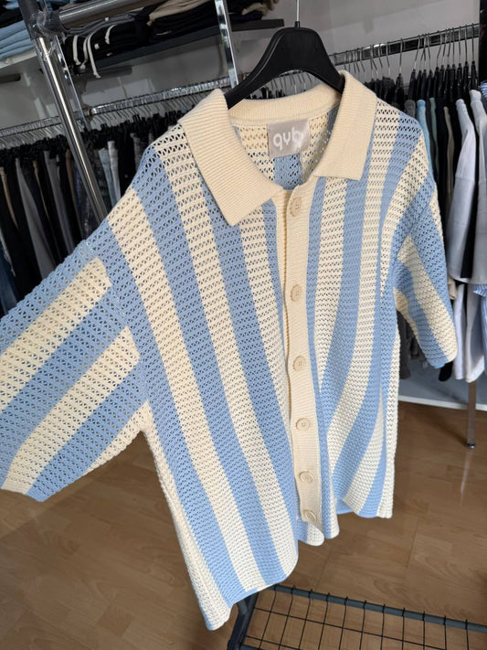 POLO CARDIGAN BIANCO E CELESTE