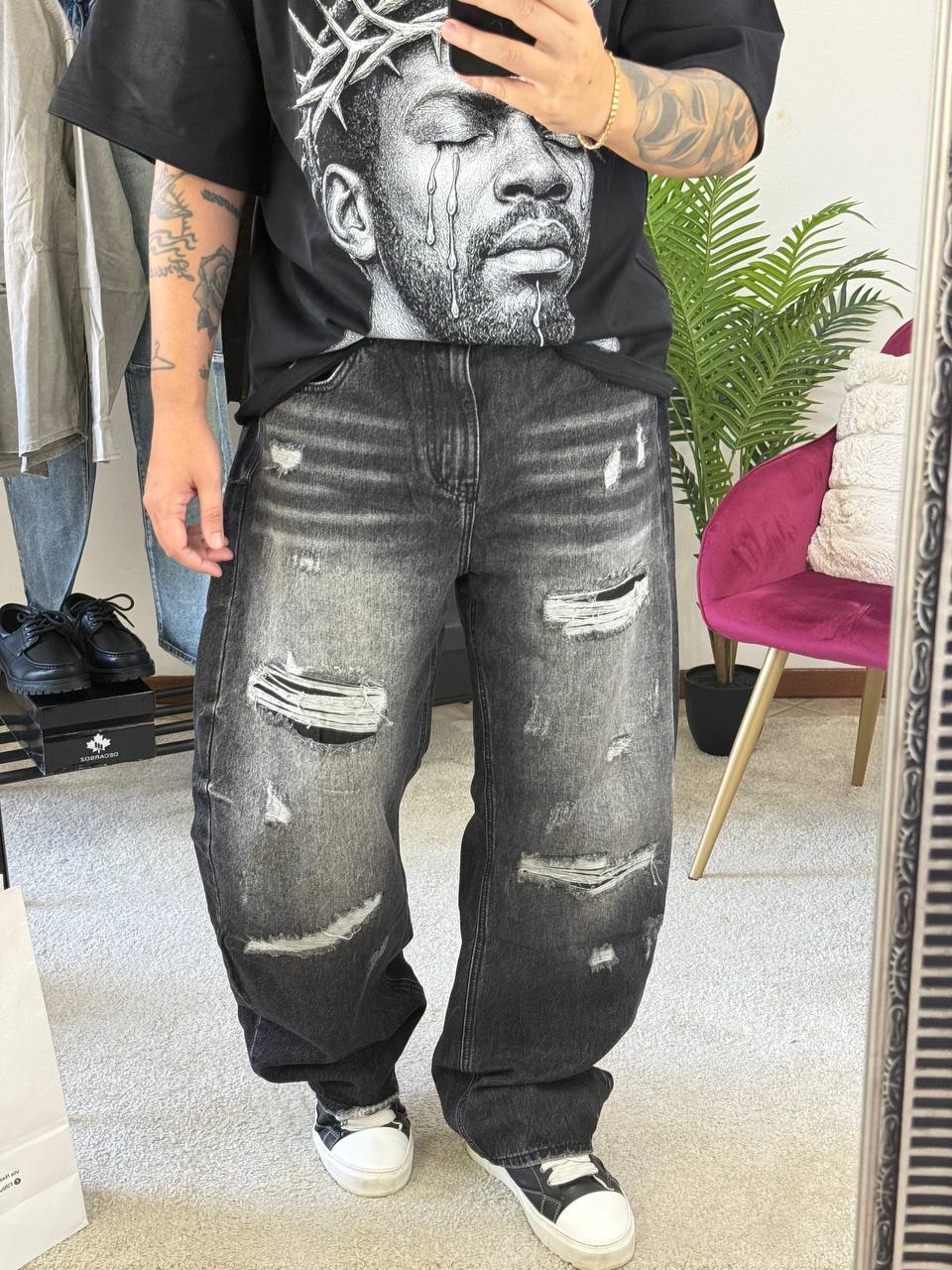 JEANS BAGGY ROTTURE GRIGIO