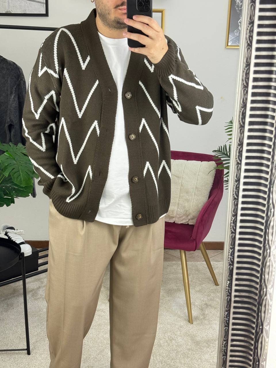 CARDIGAN ZIG ZAG MARRONE