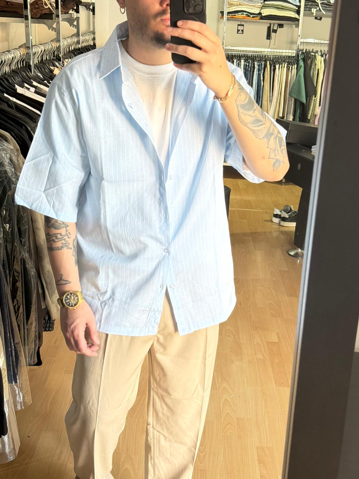 CAMICIA RIGHE CELESTE OVER