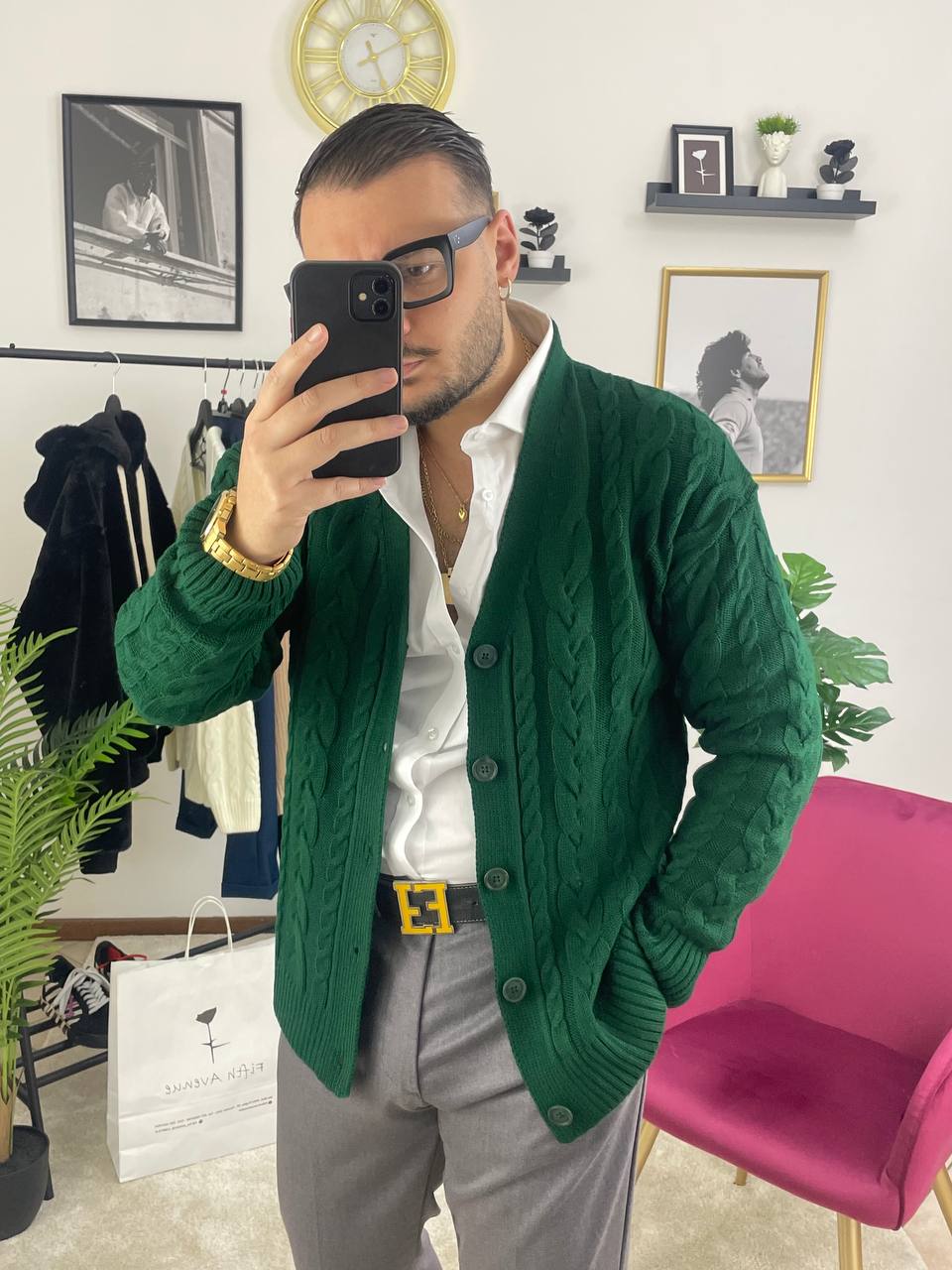 CARDIGAN TRECCIA VERDE