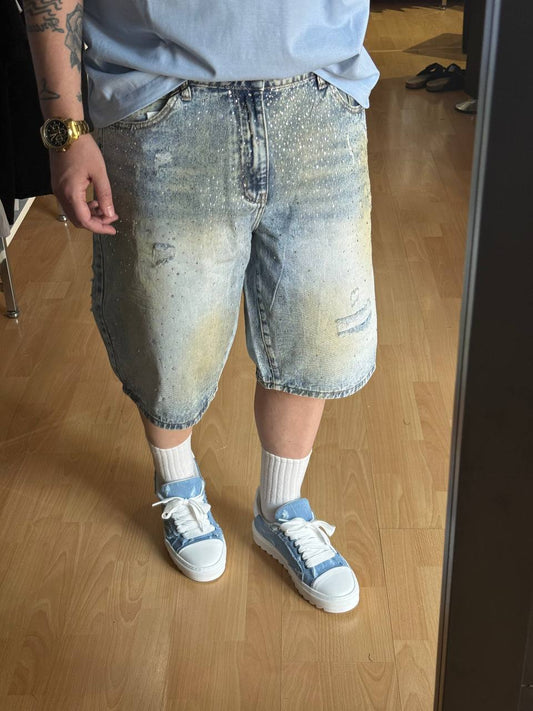 BERMUDA JEANS ROTTURE BRILLANTINI SABBIATO