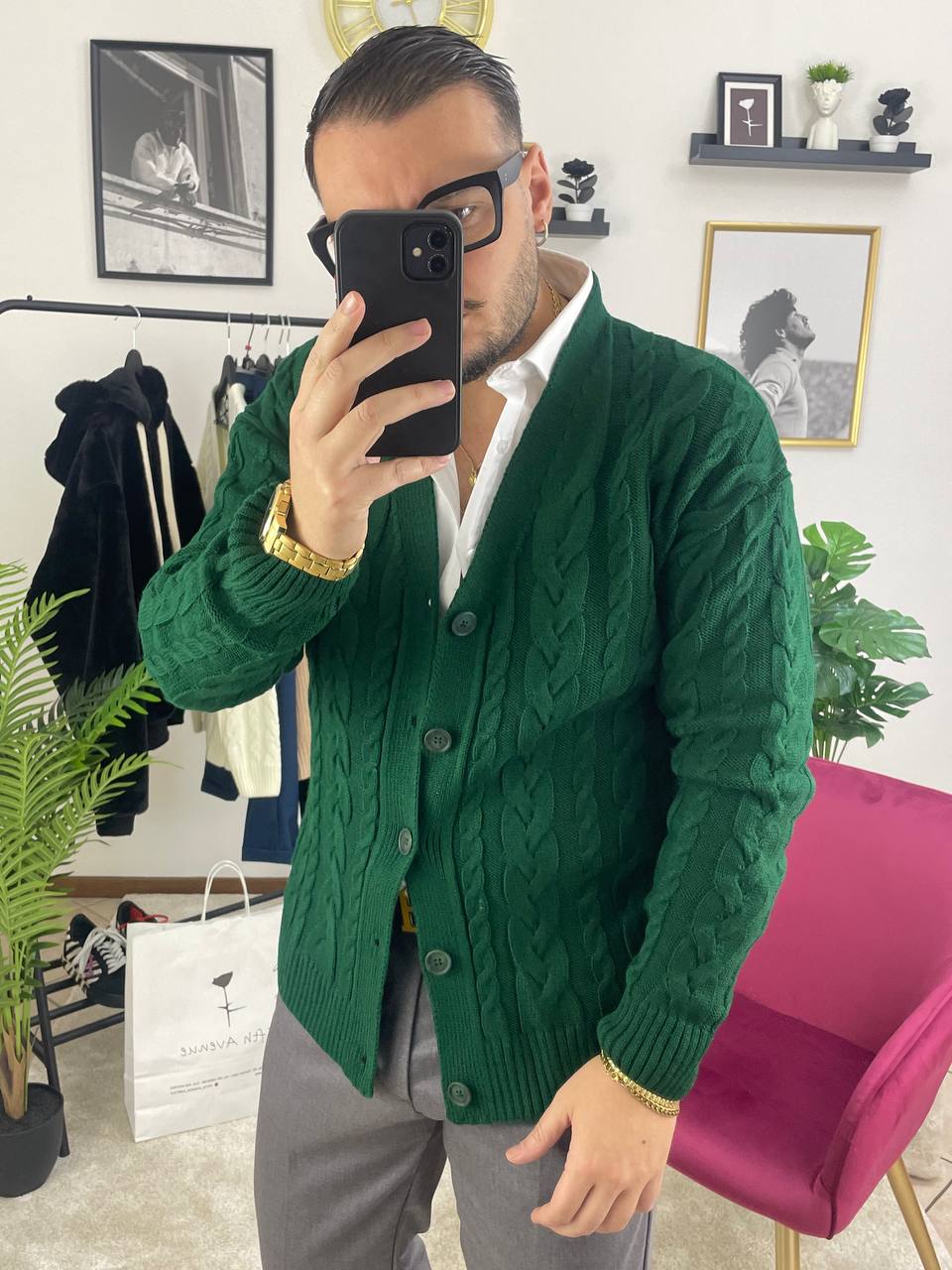 CARDIGAN TRECCIA VERDE