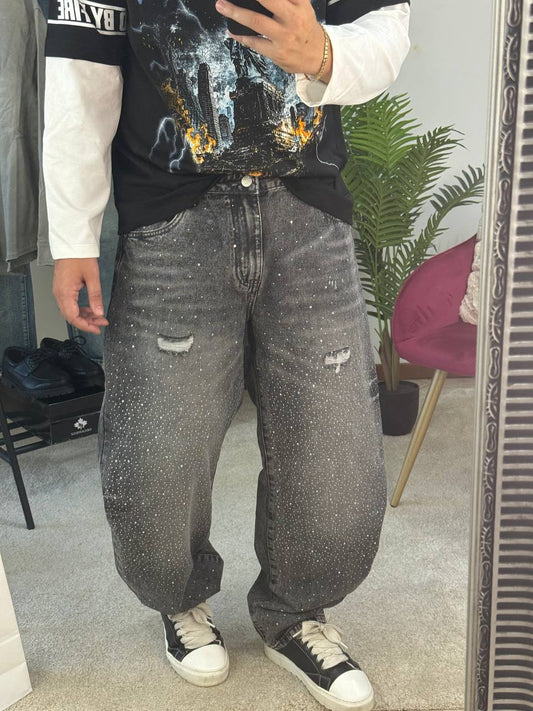 JEANS BALLOON BRILLANTINI GRIGIO