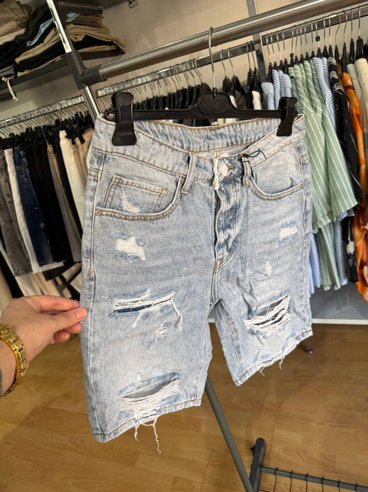 BERMUDA JEANS ROTTURE CHIARO