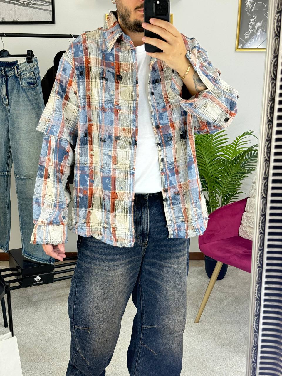 CAMICIA QUADRI DOPPIA MANICA AZZURRA