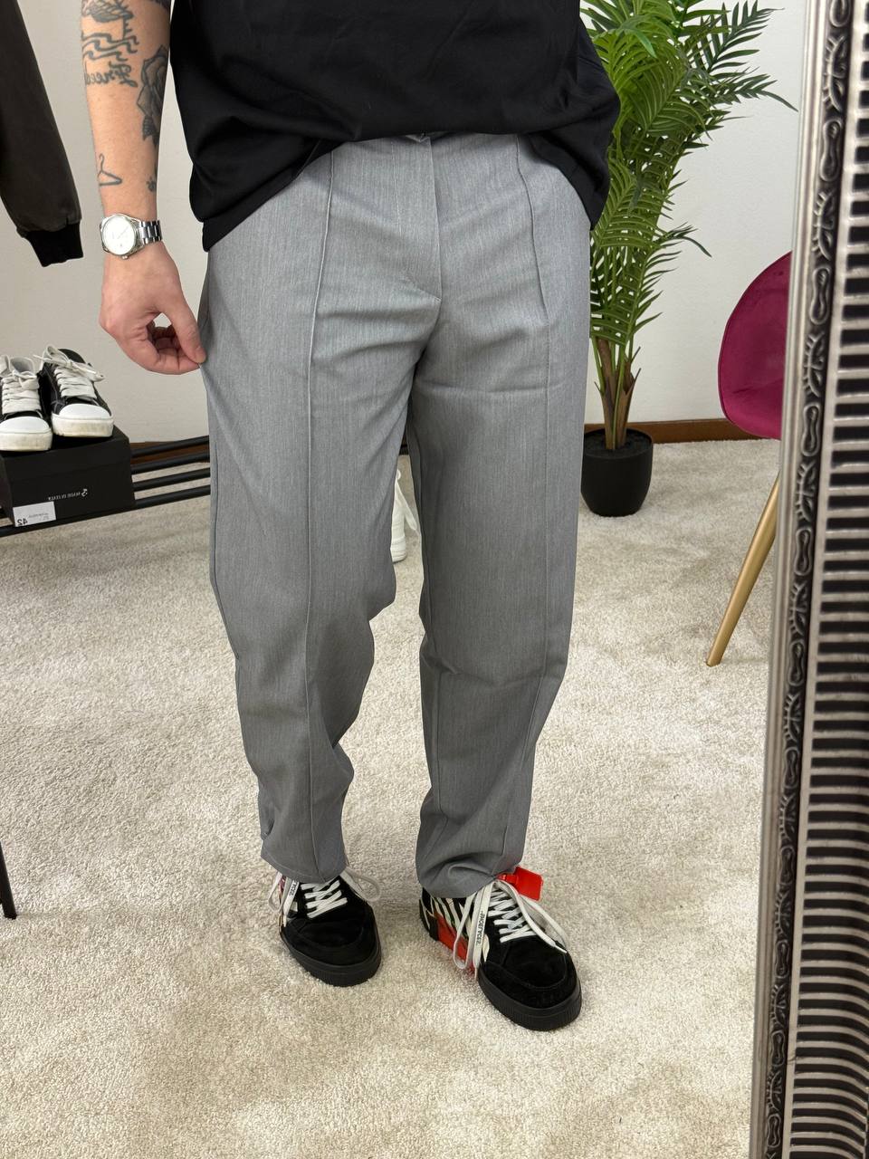 PANTALONE FONDO LARGO GRIGIO TESSUTO PRIMAVERA/ ESTATE