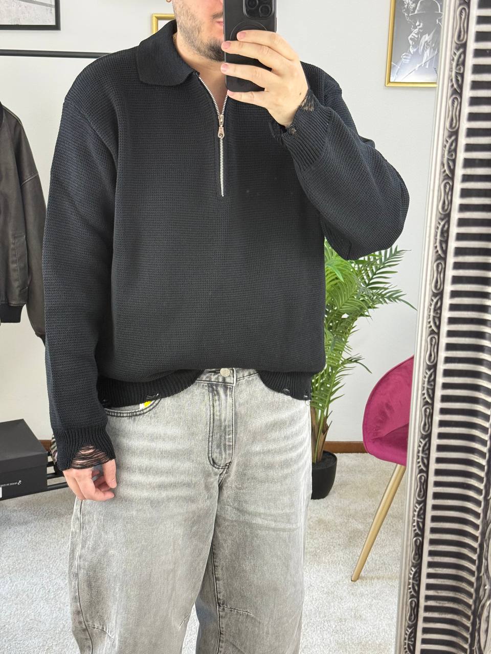 POLO ZIP ROTTURE NERA