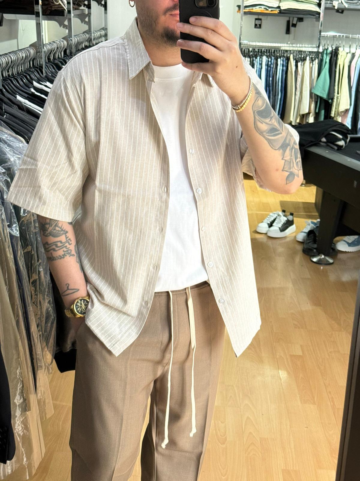 CAMICIA RIGHE BEIGE OVER