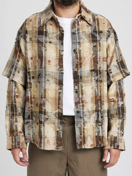 CAMICIA QUADRI DOPPIA MANICA BEIGE