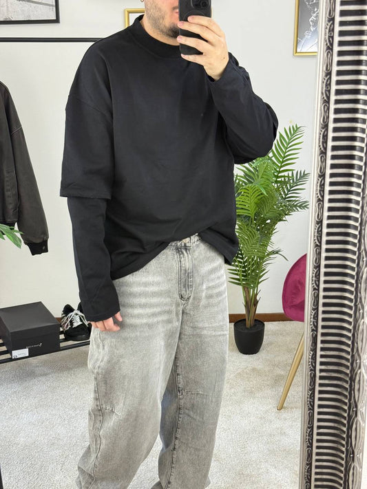 T-SHIRT DOPPIA MANICA NERA