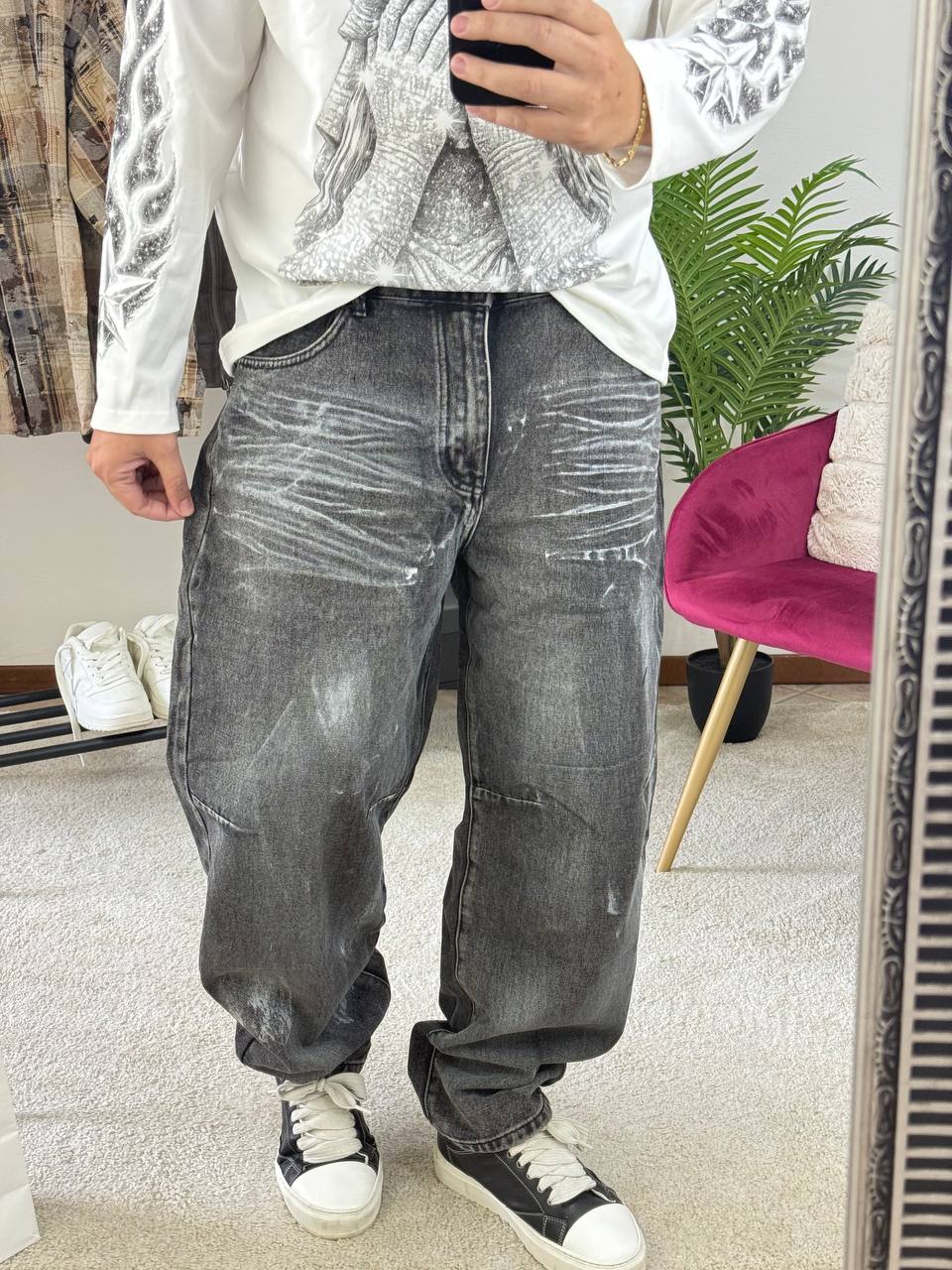 JEANS BALLOON PITTURA NERO