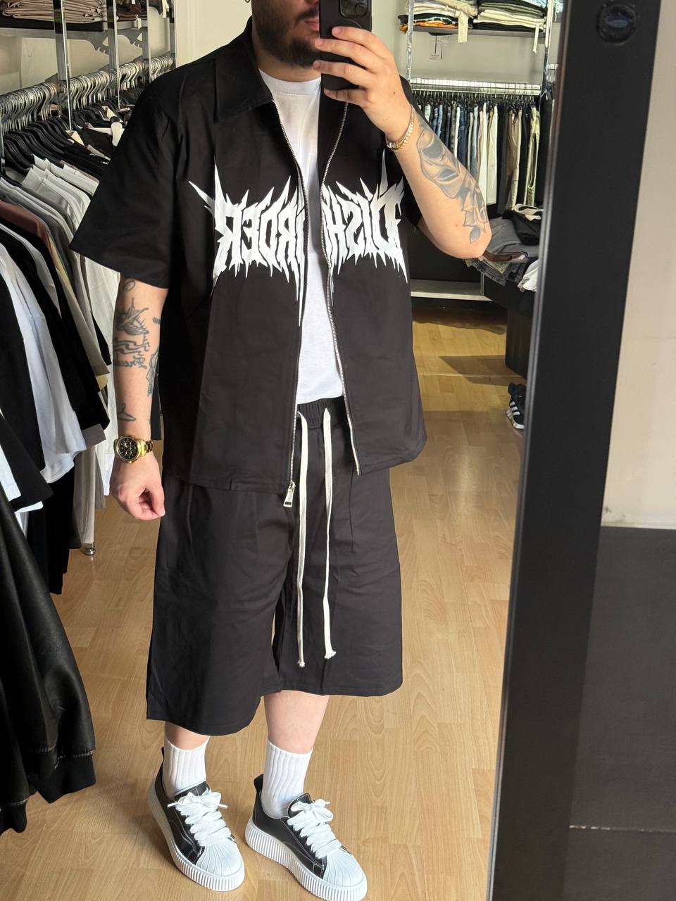 COORDINATO ZIP STAMPATO NERO