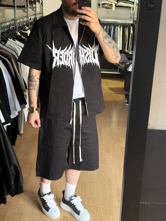 COORDINATO ZIP STAMPATO NERO