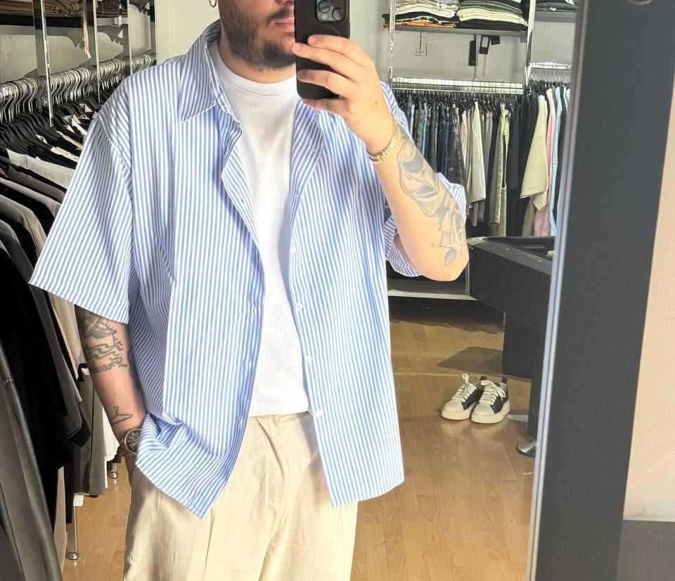 CAMICIA MEZZA MANICA RIGHE CELESTE ACY