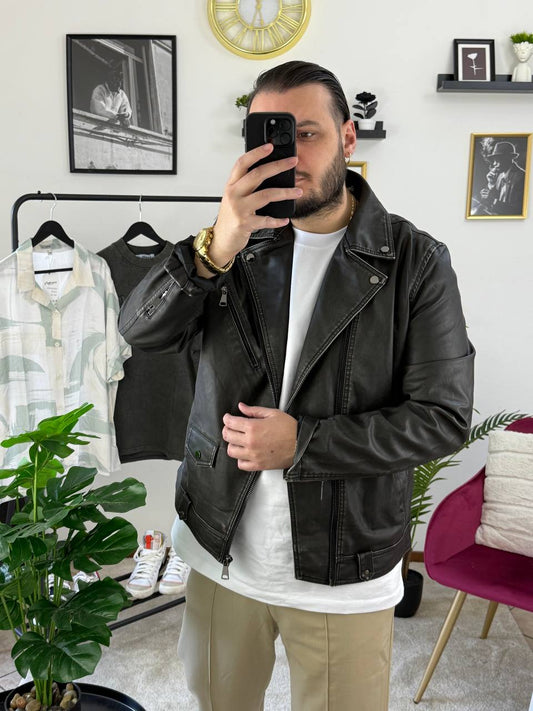 CHIODO ECOPELLE GRIGIO SCURO VINTAGE