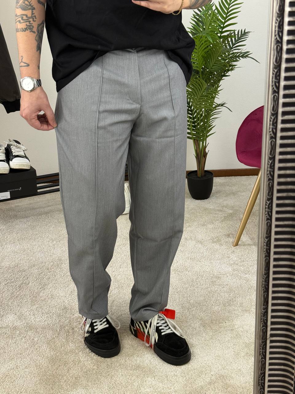 PANTALONE FONDO LARGO GRIGIO TESSUTO PRIMAVERA/ ESTATE