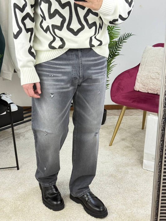 JEANS BAGGY ROTTURE GRIGIO