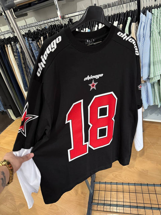 T-SHIRT DOPPIAMANICA 18 NERA