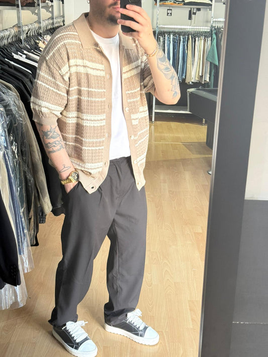 CARDIGAN RIGHE TRAFORATO BEIGE