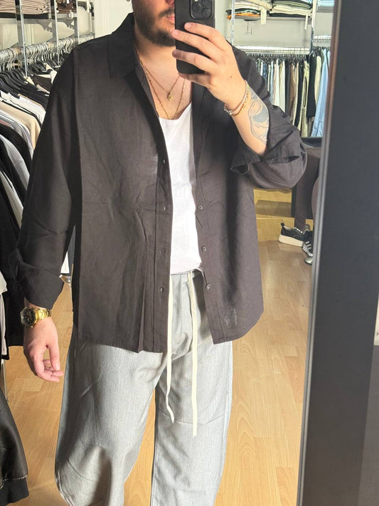 CAMICIA OVER LINO NERA