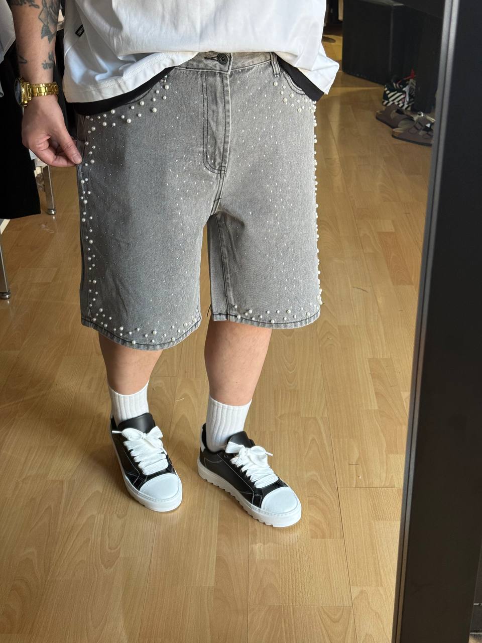 BERMUDA JEANS PERLE GRIGIO