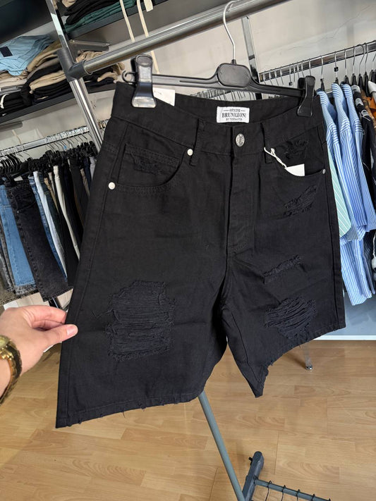BERMUDA JEANS ROTTURE NERO
