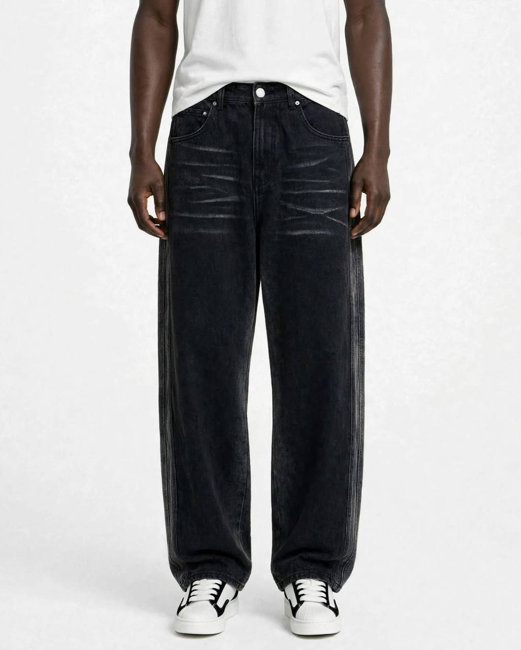 JEANS FONDO LARGO LEOX NERO SABBIATO