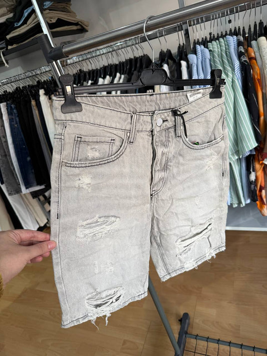 BERMUDA JEANS ROTTURE GRIGIO CHIARO
