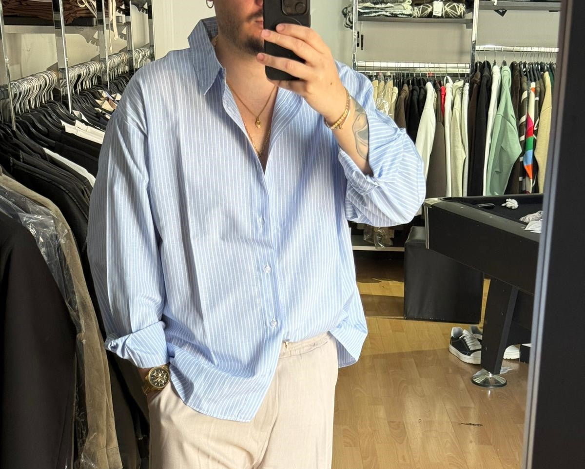 CAMICIA OVER RIGHE LUNGA