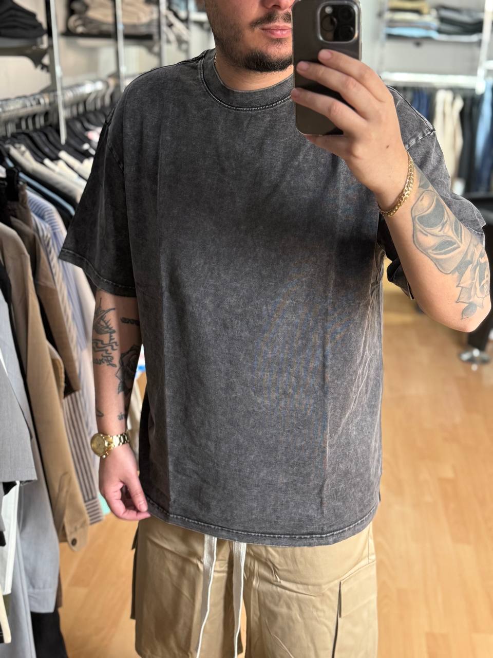 T-SHIRT MARMORIZZATA GRIGIO SCURO