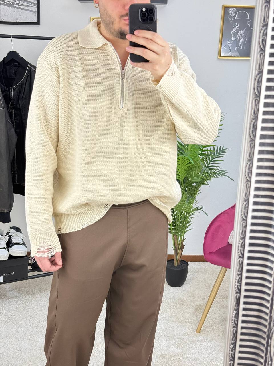 POLO ZIP ROTTURE BEIGE