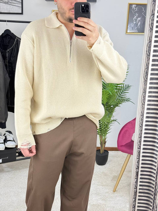 POLO ZIP ROTTURE BEIGE