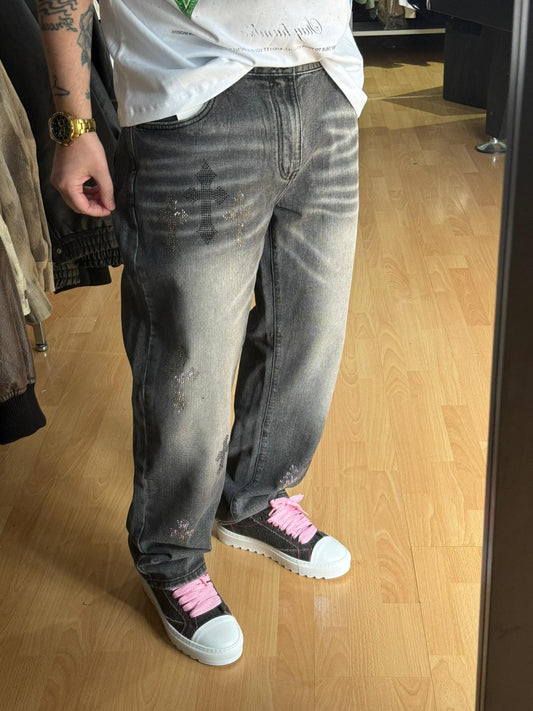 JEANS FONDO LARGO GROCI GRIGIO