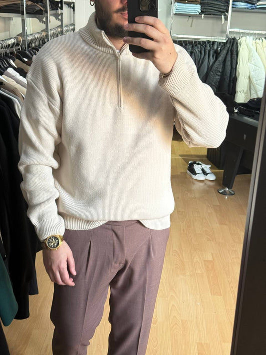 MAGLIONE COLLO ZIP BEIGE