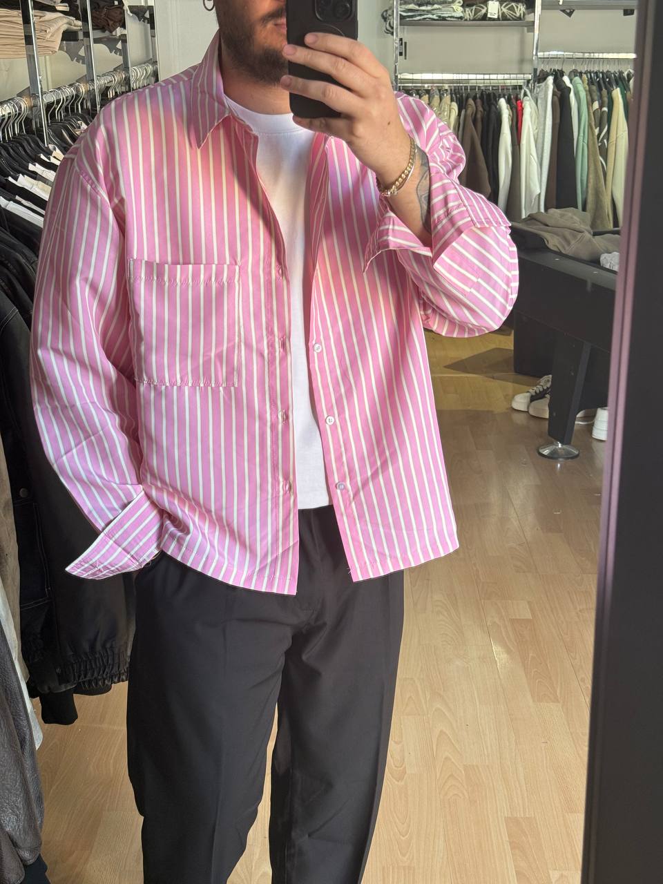 CAMICIA RIGHE ROSA