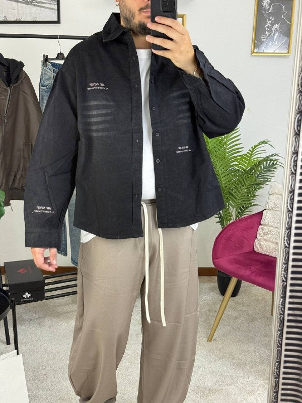 CAMICIA JEANS RICAMO NERA