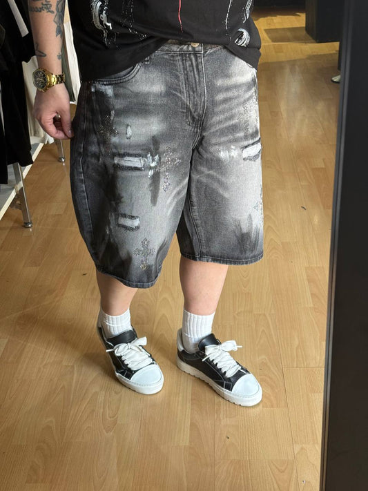 BERMUDA JEANS ROTTURE CROCI