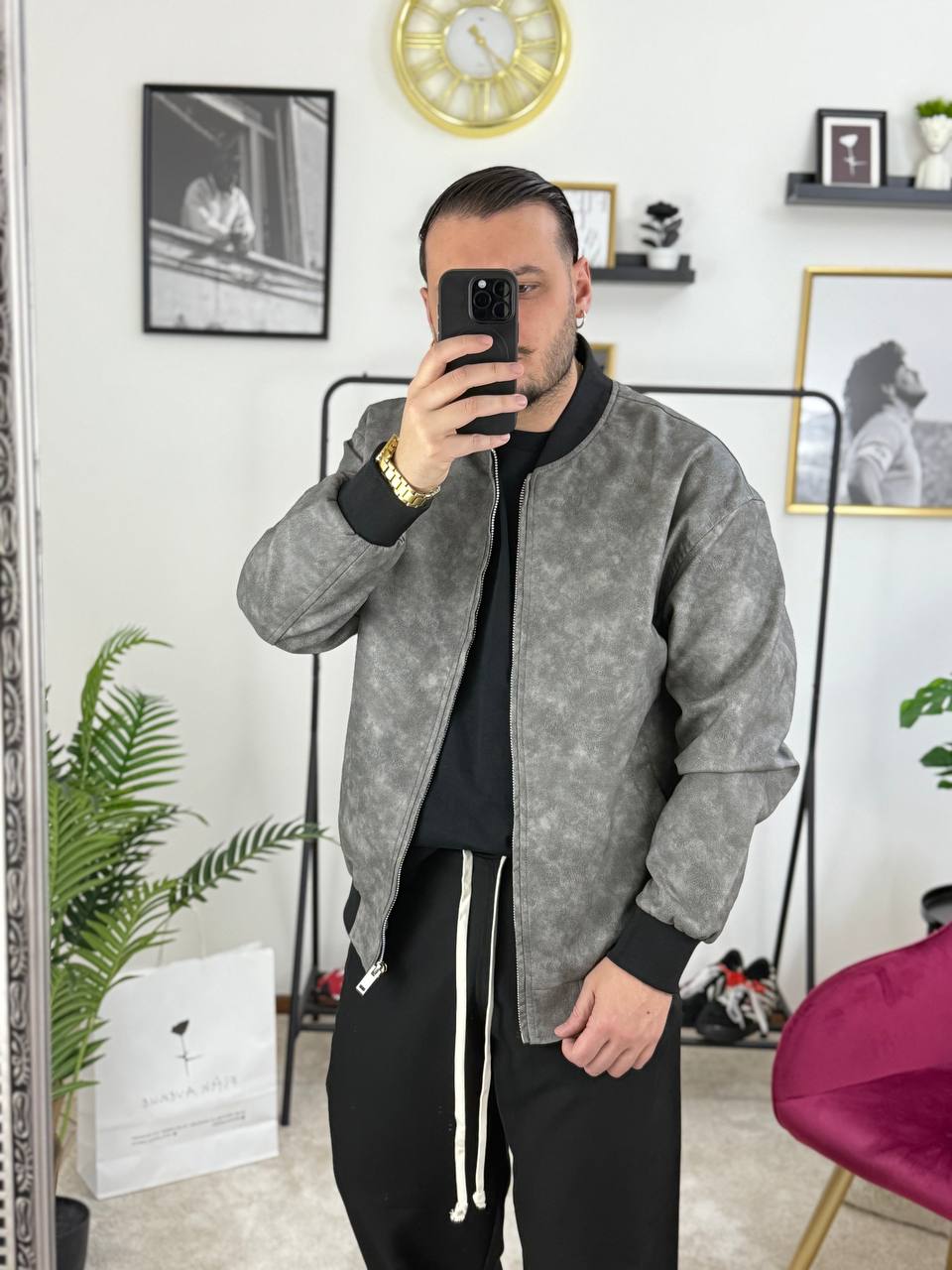 BOMBER ECOPELLE GRIGIO